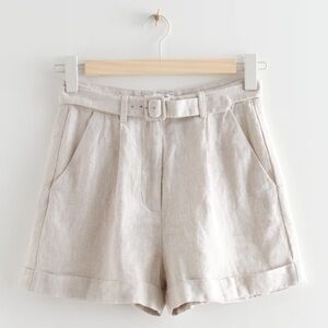 & Other Stories Cream High Waist Linen Shorts
